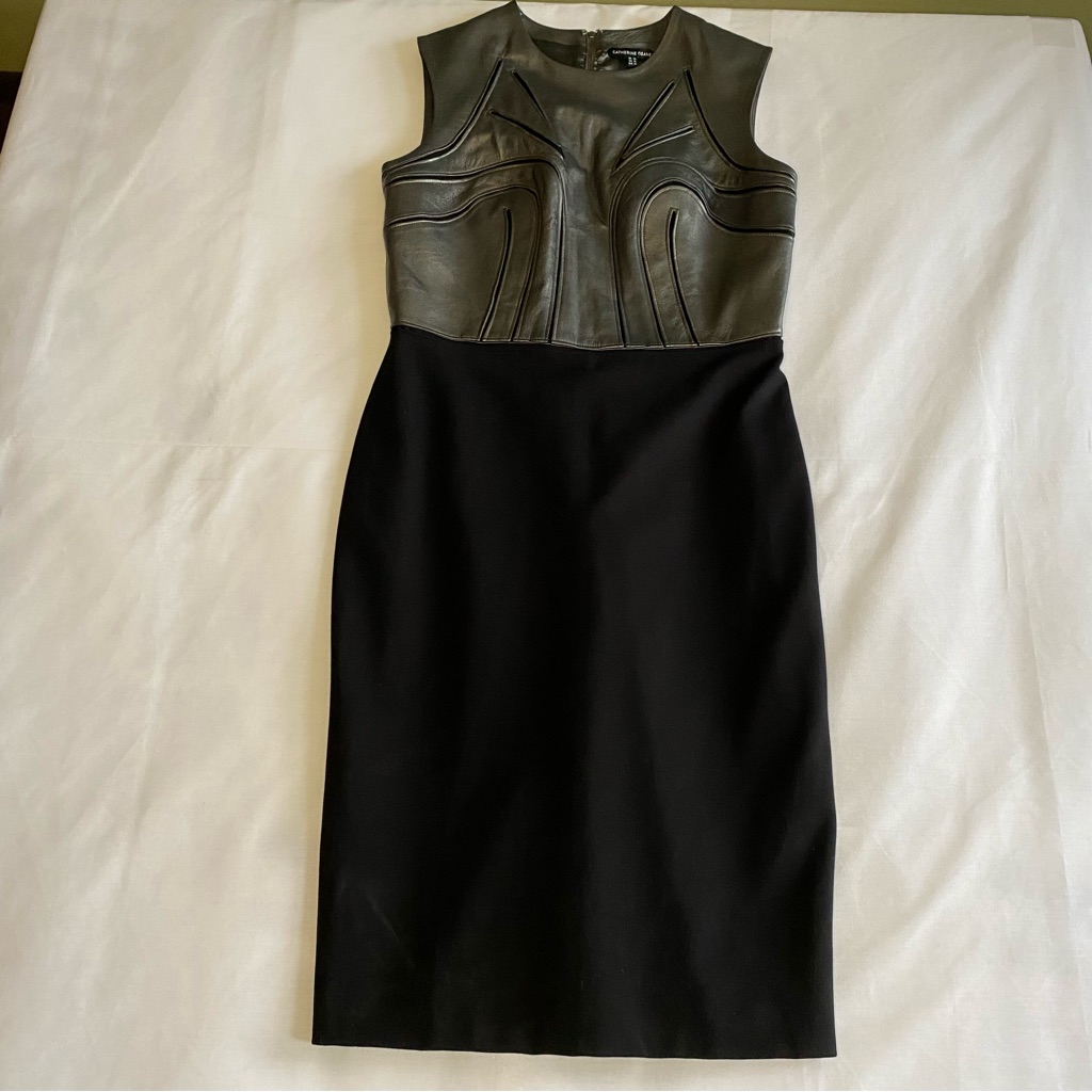 Catherine Deane Leather Sheath Dress Silver Gray/Black Women’s Size 10 Or Uk 14